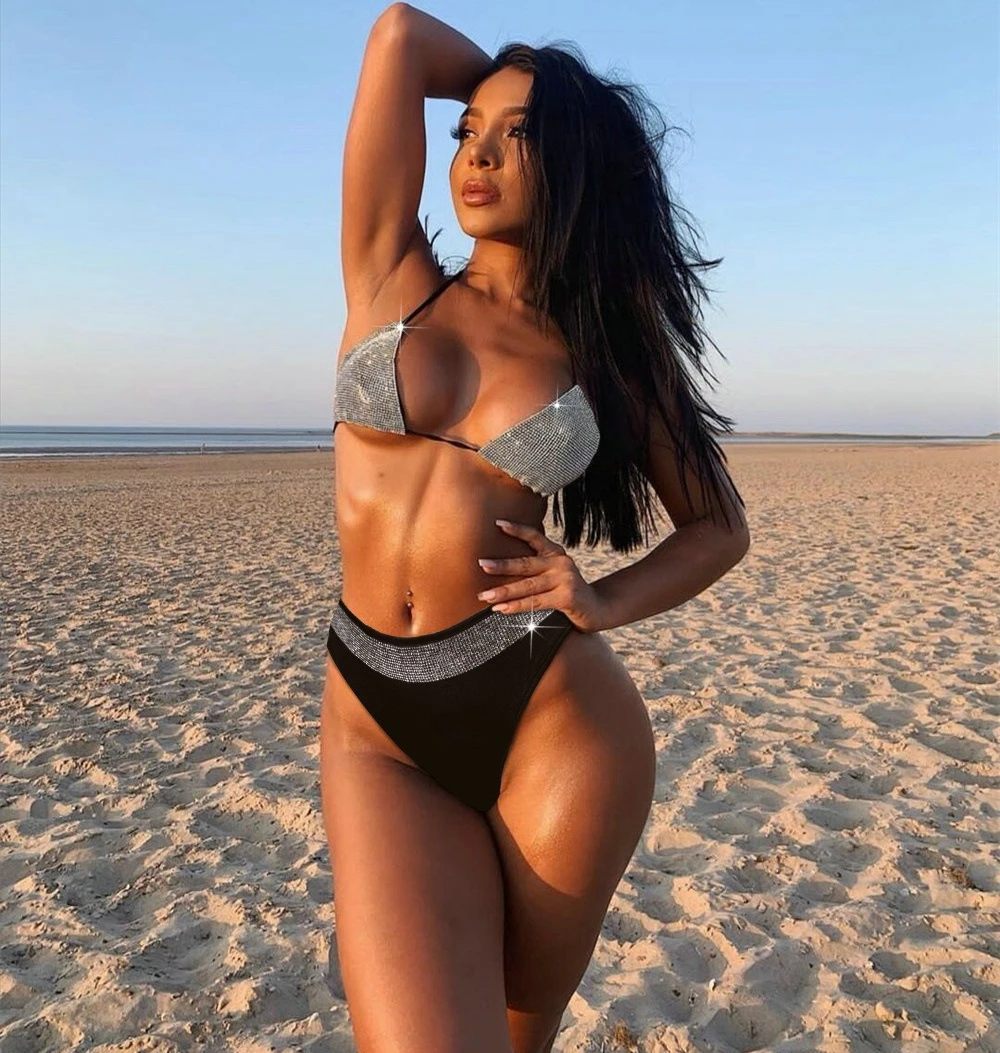 

European American Sexy Low-waist Diamond-studded Two-piece Swimsuit Set - Quick-drying and Breathable Bikini