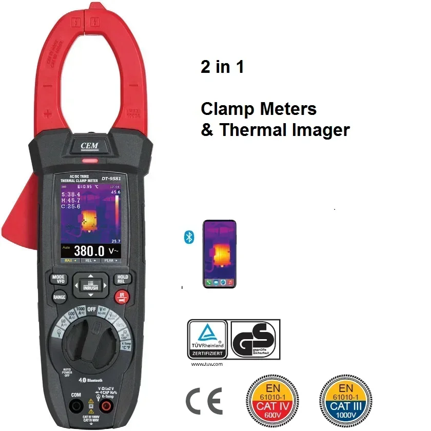 True-RMS Clamp Meter With Temperature&Capacitance, Measure AC/DC Current 1000A, AC/DC Voltage 1000V, Measure Resistance 4KΩ