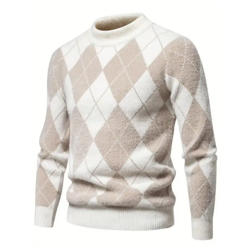 

Men's Geometric High Collar Knitwear Slim Fit Cross-Border New Sle Ne Sweater Coolmax Fiber Ciwalk Inner Wear