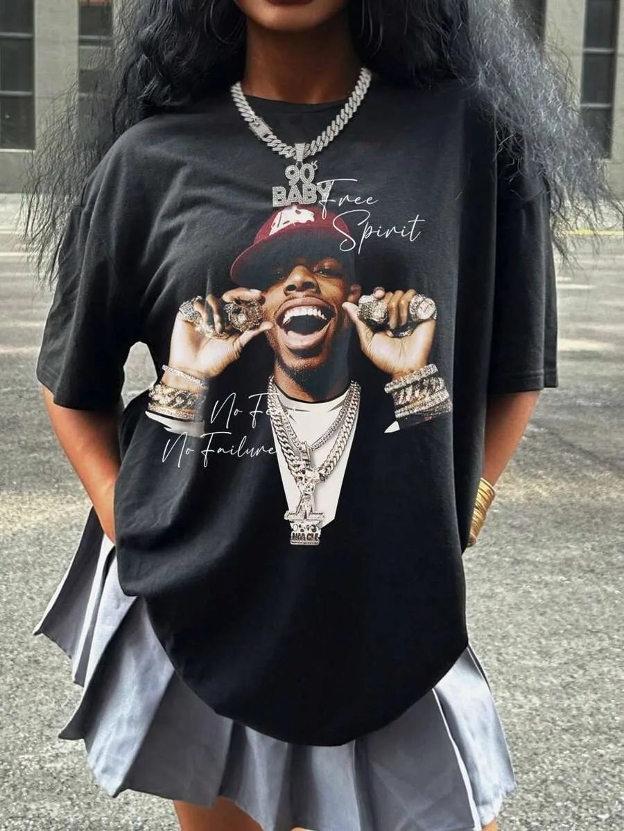 

Plus - Size Short Sleeve T - Shirt Women's Clothing: Hip - Hop Star “Free Spirit” Graphic