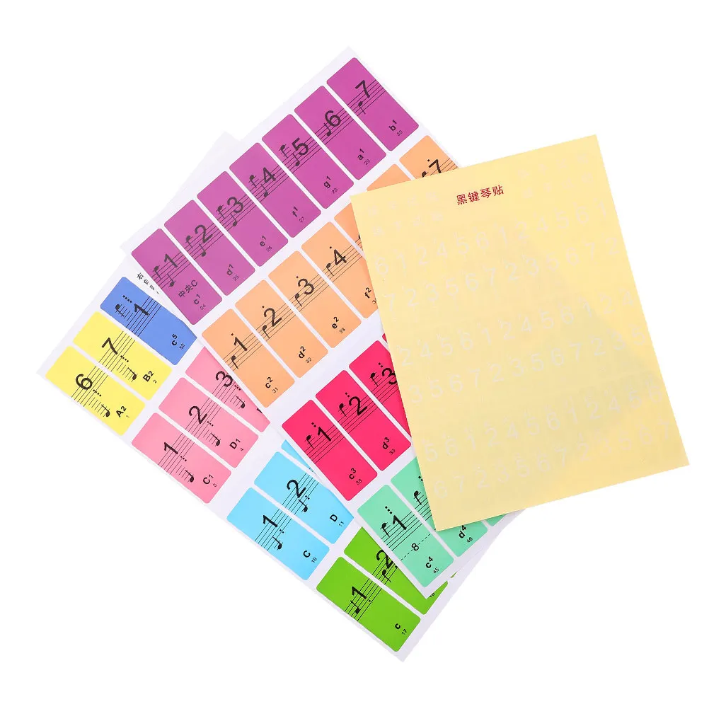 3Sheets Vibrant Piano Key Stickers Removable Color-Coded Labels Universal Fit for Digital Piano Keyboard Learning Teaching