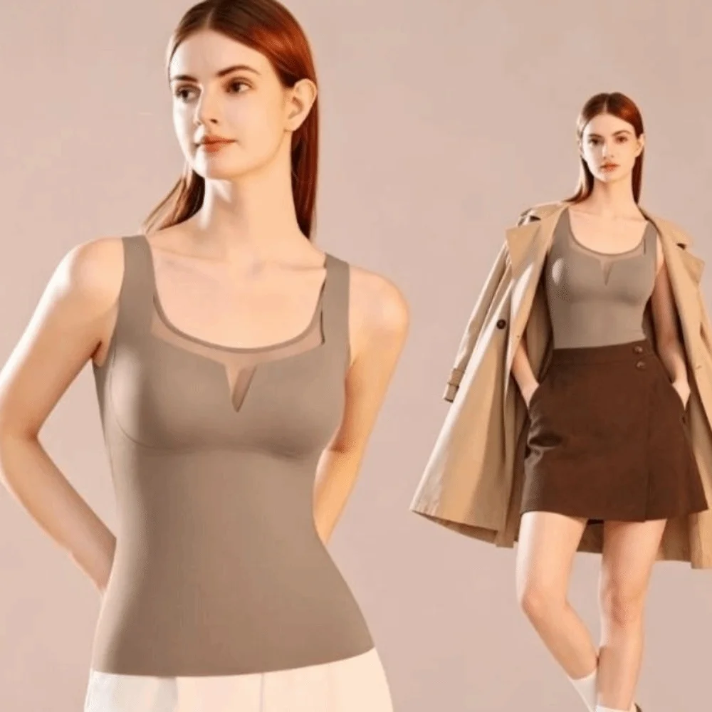 Seamless Thermal Underwear Sleeveless with Chest Pad Women's Slim Vest Keep Warm Autumn Winter Bottoming Camisole Daily