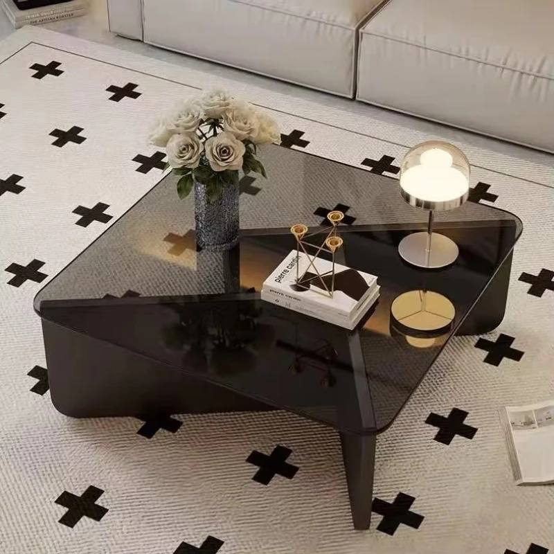 Square coffee table with tempered glass top, suitable for living room