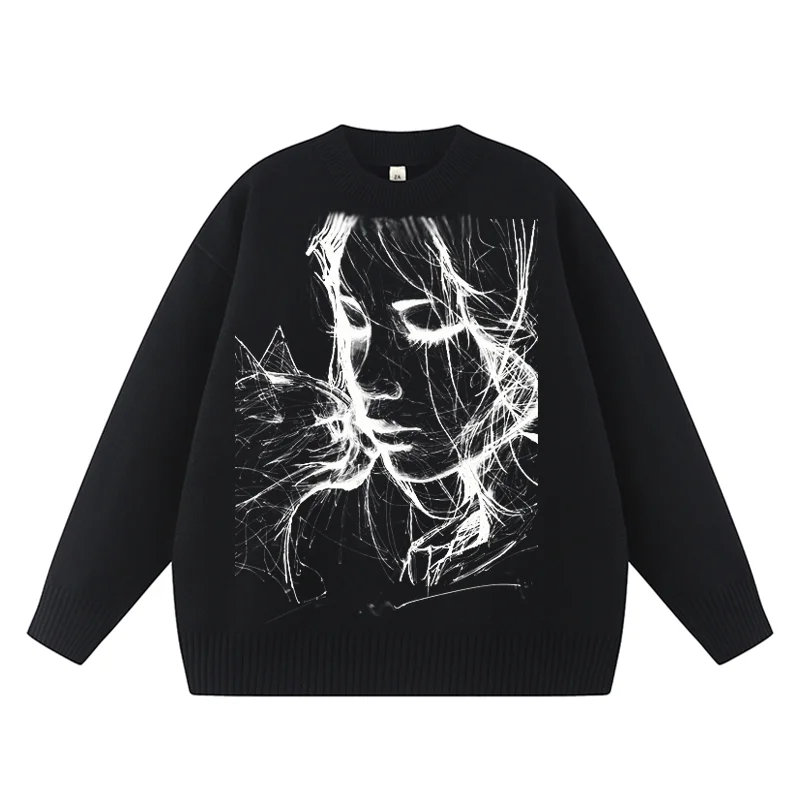 

2025 Autumn/Winter Knitted Loose Y2K Soft Round Neck Knitted Hoodie Solid Color Round Neck Sweater Casual Long Sleeve