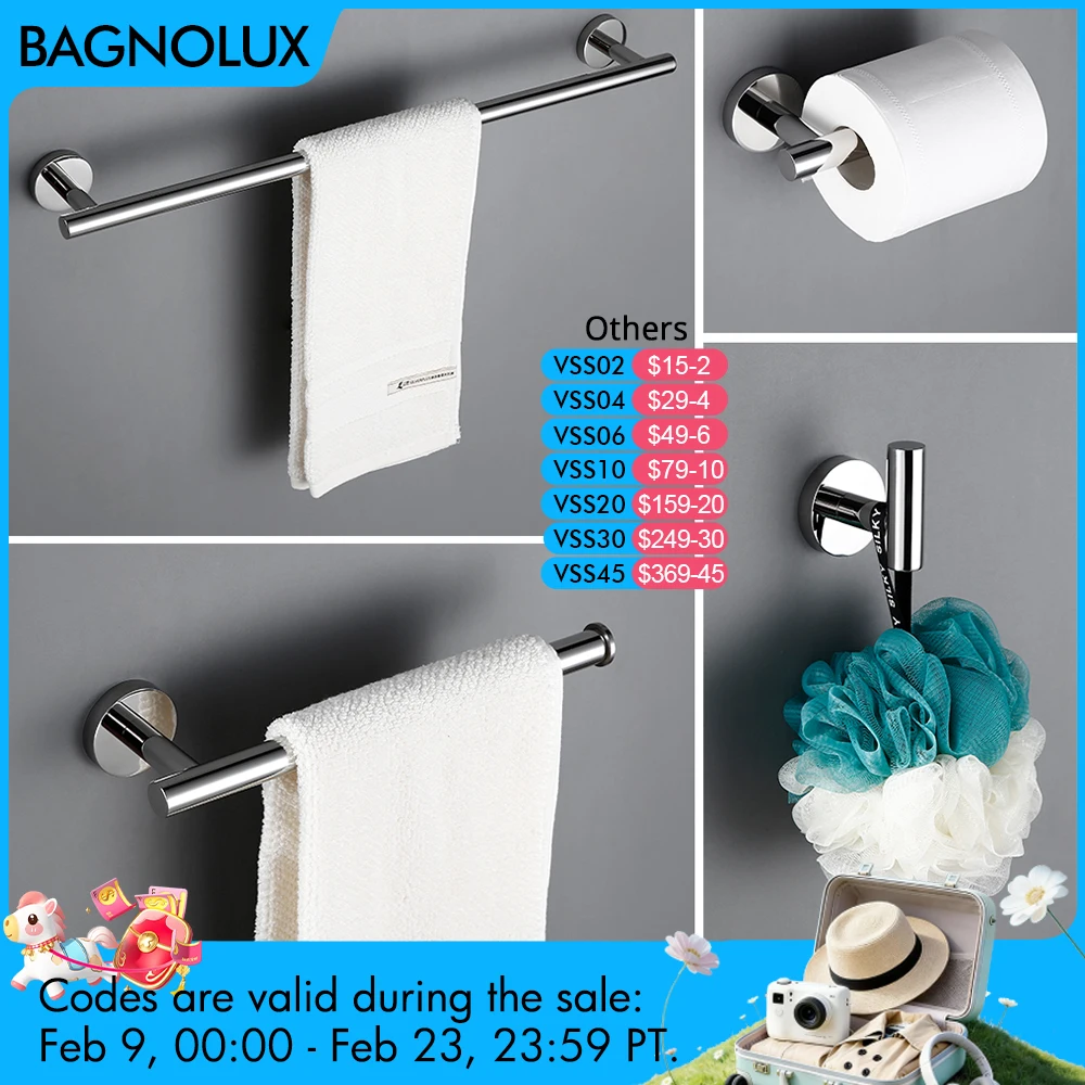 

BagnoLux Stainless Steel Chrome Beautiful Wall Hook Toilet Paper Holder Towel Ring Bar Self-Adhesive Bathroom Accessories