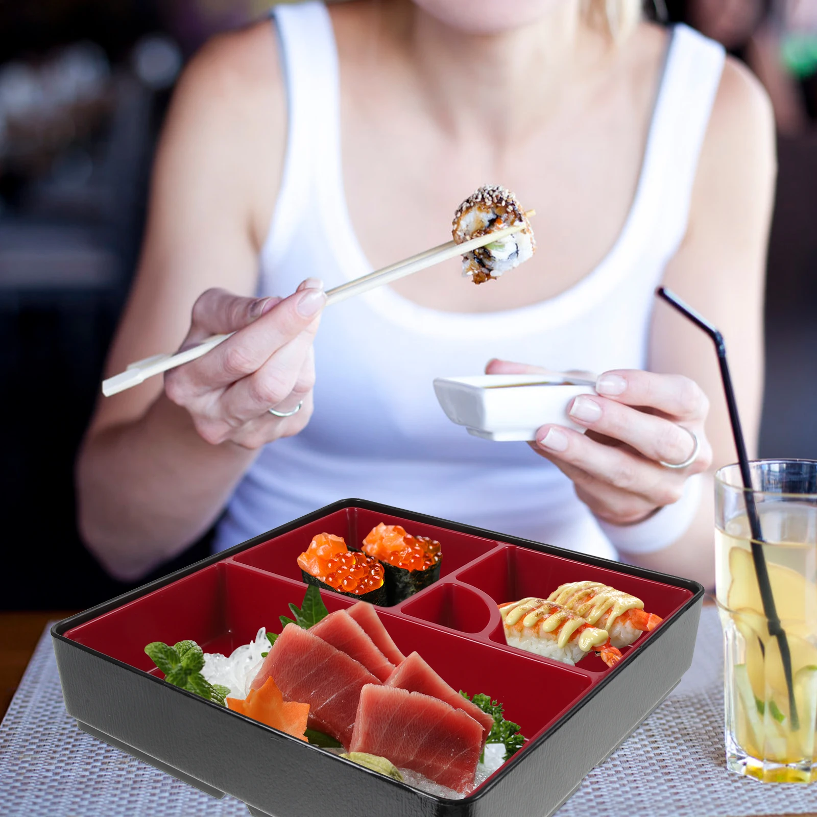 

Sushi Snack Container Containers Divided Japanese Food Compartment Boxes Reusable with Lid