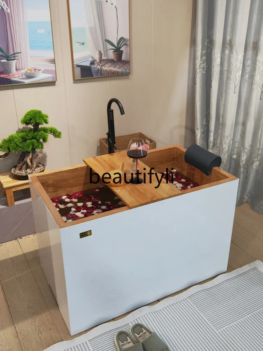 Wooden bathtub small apartment bath wooden bucket deep sitting independent mini Japanese bath bucket