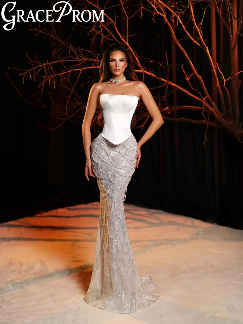 

Detachable Train Pearls Lace Wedding Dress Elegant Strapless Dreamy Bridal Gown New Customized Mermaid Long Dresses For Bride