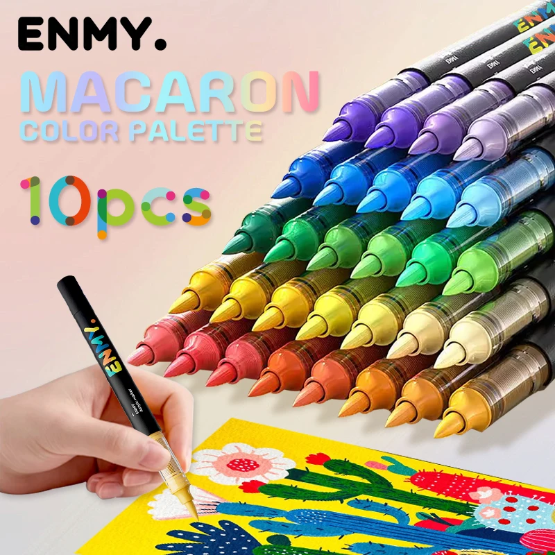 ENMY Acrylic Marker Pen 10pcs Direct Liquid Acrylic Paint Markers Pens Fabric Maca Canvas Rock Glass Wood Paper DIY Art Markers