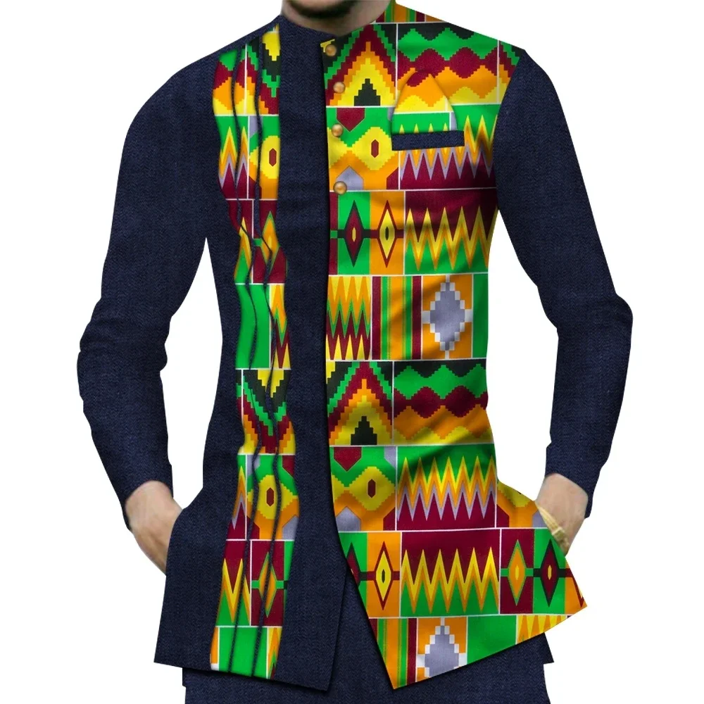 Casual 100% Cotton Mens African Clothing Dashiki Patchwork Print Shirt Tops Bazin Riche Traditional African Clothes WYN380 image 2