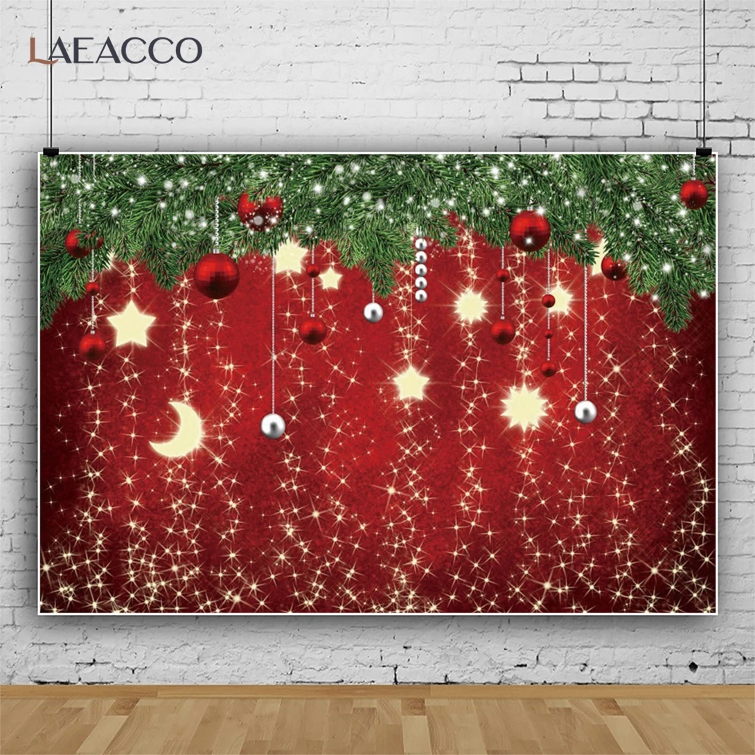 Christmas Photo Backdrop Shining Star Red Photography Banner Gold Tassel Snowflake Decor Kids Portrait Interior Background Props