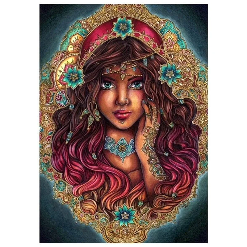 DIY Diamond Painting Indian Girl Paste Diamond Embroidery Round Resin Diamond Cross Stitch Home Wall Decor 30X40cm