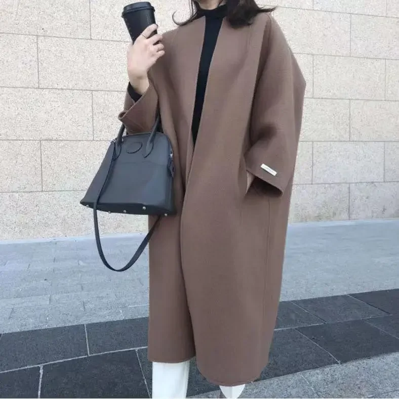 Spring New Temperament Coat Women\'s Coat Plus Long Solid Color Straight Coat Women Jacket