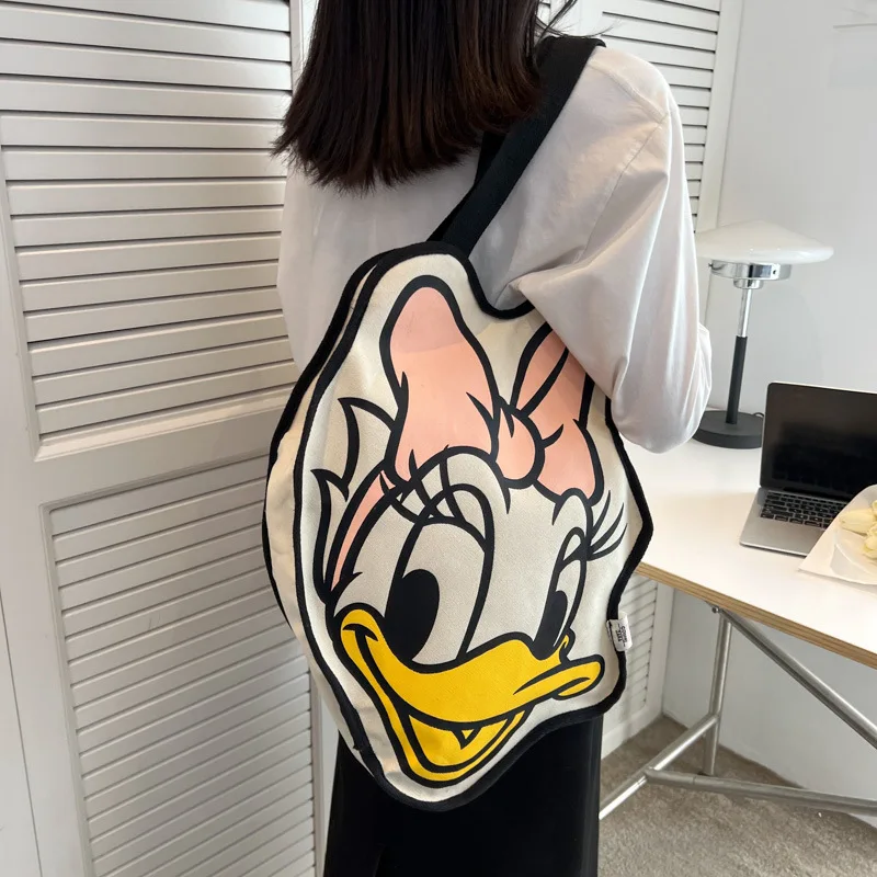 2023 New Disney Kawaii Anime Daisy Duck Canvas Cartoon Large-capacity Shopping Shoulder Bag Portable Fashion Girls Handbag Gifts