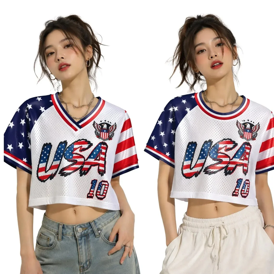 USA Crop Top Football Jersey Personalized, Custom Name Number Soccer Fan Shirt Women Gift
