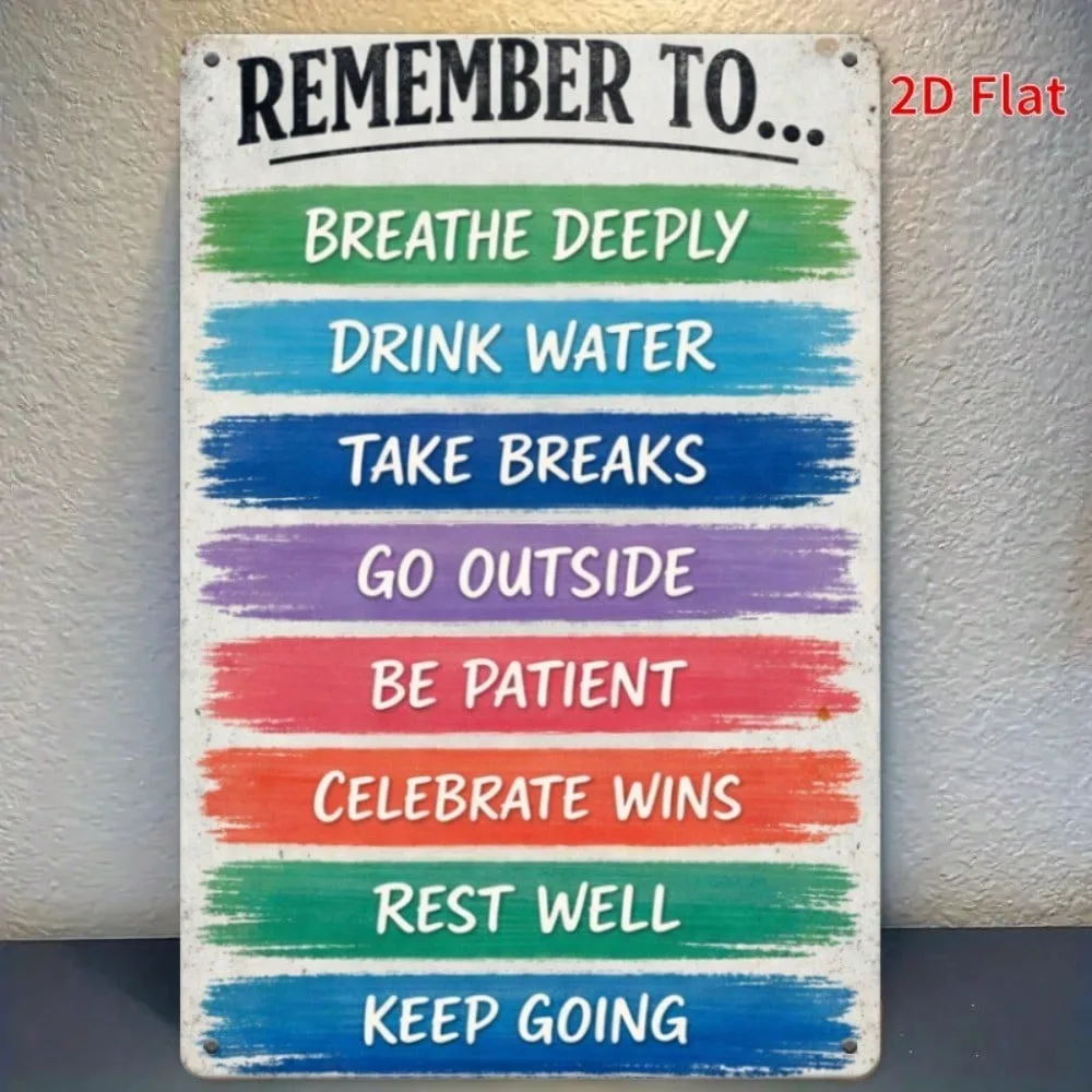 Panneau mural en métal plat 2D « Relax & Forget Your Worries », message apaisant sur la pleine conscience, décoration murale vintage, idéal pour la chambre à coucher