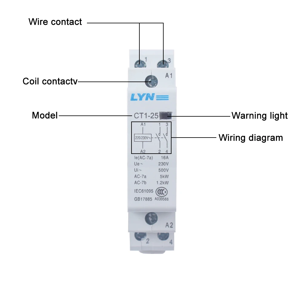 auxiliar de partida KOHTAKTOP CT1-25 16A 25A 20A 2P 2NO 4P 4NO CT1-63 32A 40A 63A 230v 50or60HZ Din rail Household AC Contactor