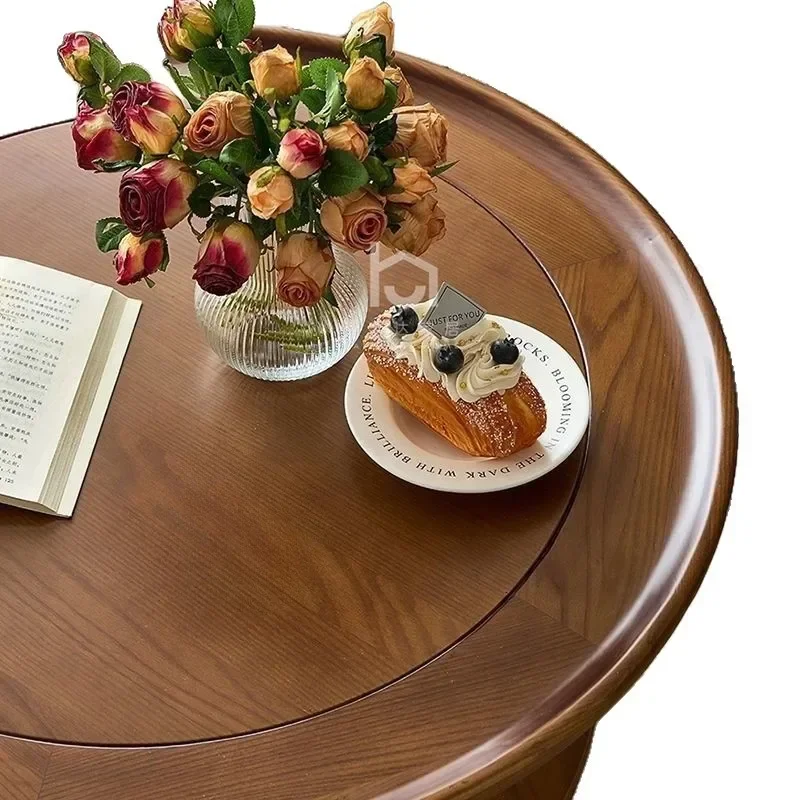 

French retro ash wood solid wood coffee table small apartment living room round low table medium antique light luxury high-end