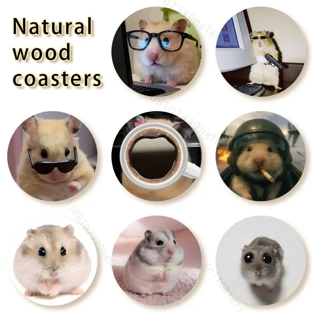 

Cute Animal Hamster Round Wooden Coaster 4 Inch Heat-Resistant Anti-skidding Home Party Theme Decor Photo Props Gifts