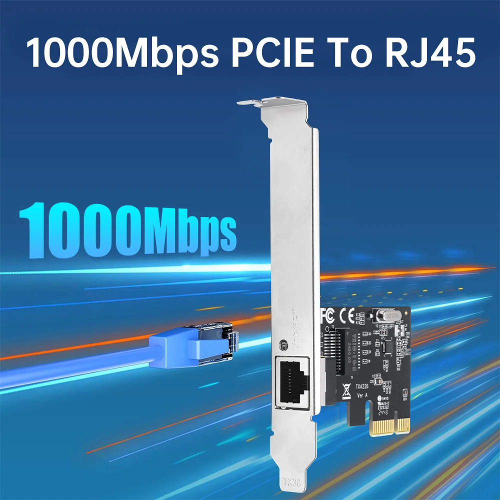 

RT8111H PCIE To RJ45 Ethernet Adapter 1000Mbps RJ45 10/100/1000Mbps PCI-E X1/X4/X8/X16 Gigabit Network For Desktop PC