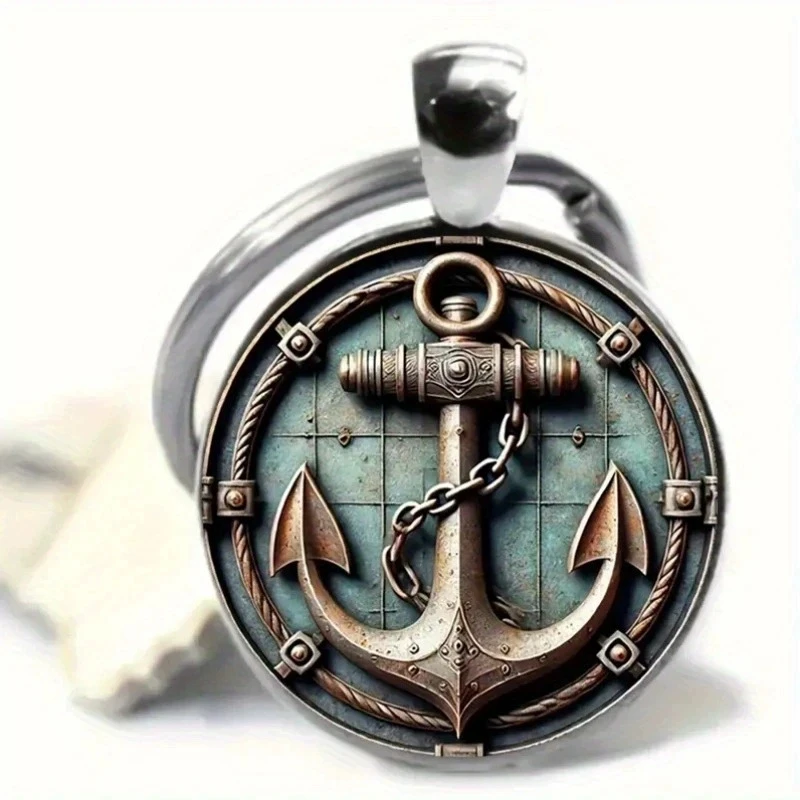 Fashion Anchor Rudder Key Chain Woman Bag Keyring Wedding Trinket Exquisite Time Gem Couple Keychain Pendant DIY Necklace Gift