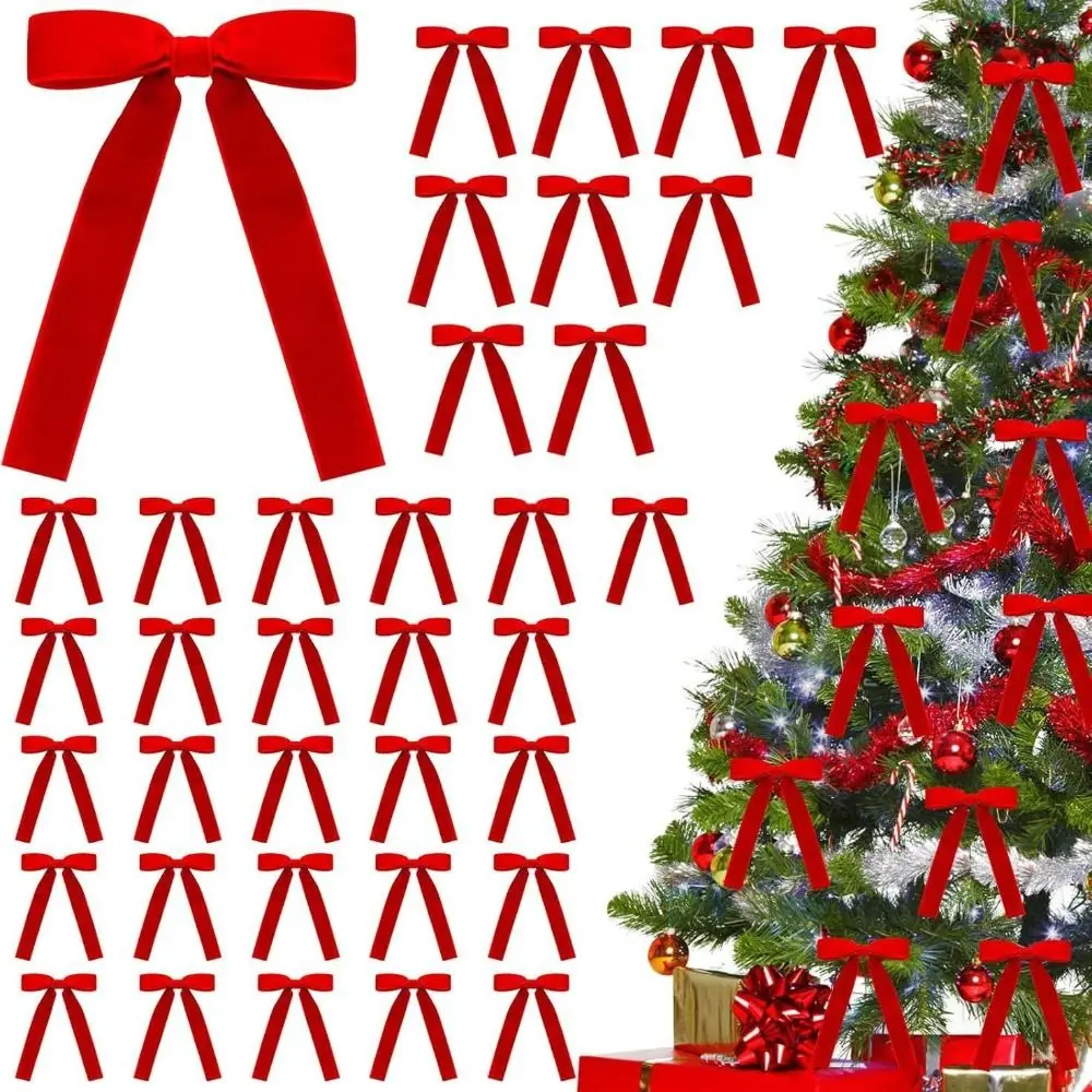 12/24 pcs/set New Vintage Christmas Tree Bows Velvet Red Wreath Bow Elegance Versatile Christmas Tree Decoration Home Decor