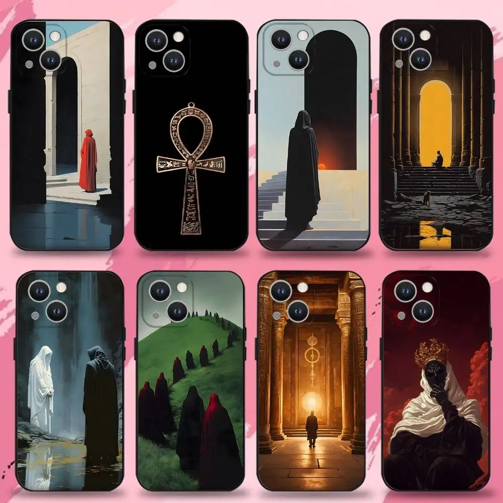 

Egypt M-Mysterious Tarot Phone Case For iPhone 16,15,14,13,12,11 Plus,Pro Max,XS,X,XR,SE,Mini,8,7,Soft Silicone Black Cover