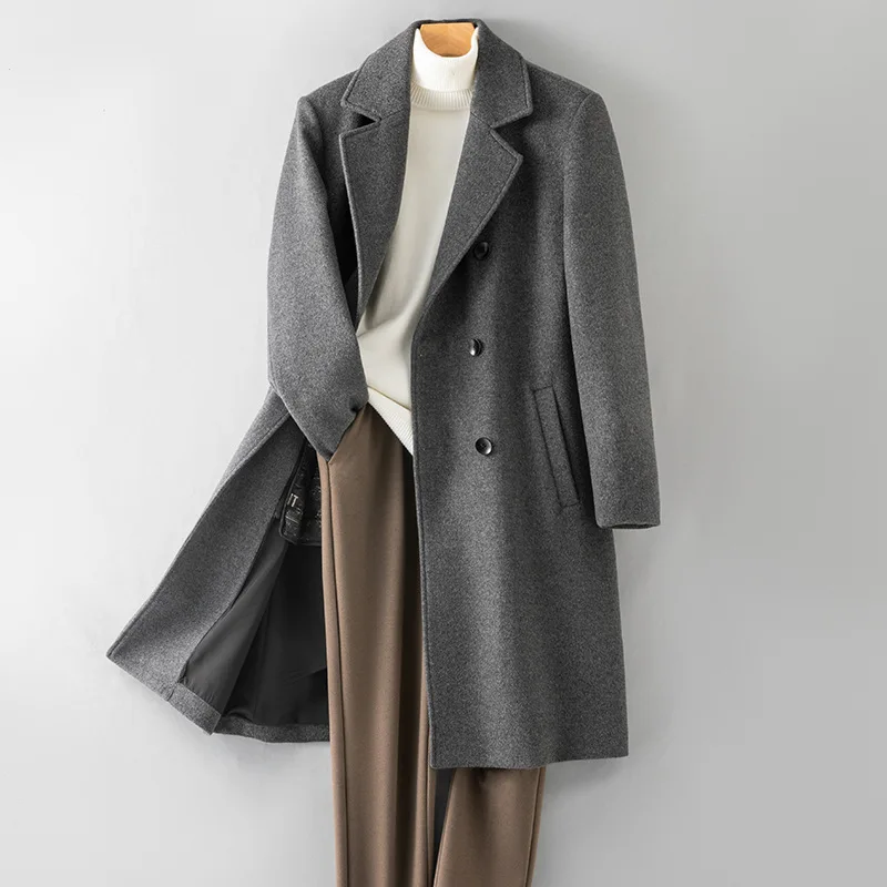 الجملة سميكة الدافئة 100٪ معطف الصوف الرجال معطف الصوف منصات الكتف الكشمير خندق #1