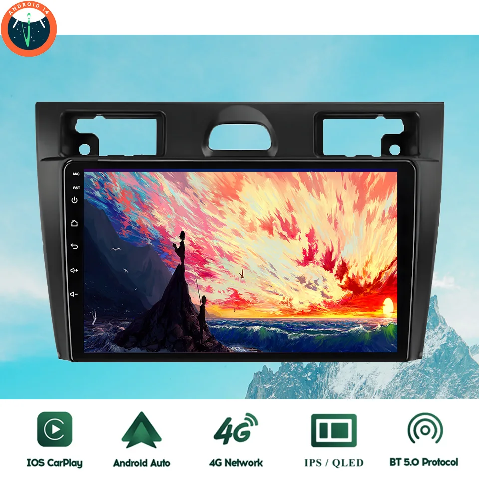 9‘’ QLED Android 14 8G Ram Car GPS Navi Music Video Multimedia Player For Ford Fiesta Mk5 2002 - 2008 Auto Stereo Head Unit DAB+