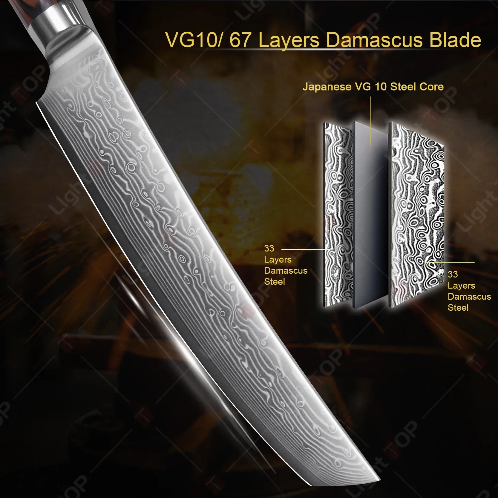 دمشق الصلب سكاكين المطبخ الشيف اللحوم الساطور الأسماك تقطيع تصفية سكين المهنية قطعة العاج سكين الطبخ أدوات القطع