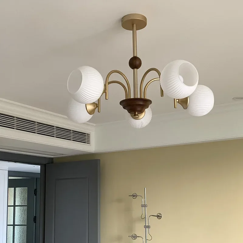 SANDYHA Elegant Walnut Wood French Pendant Light for Kitchen Island Dining Table Living Room Bedside Stylish Home Lighting