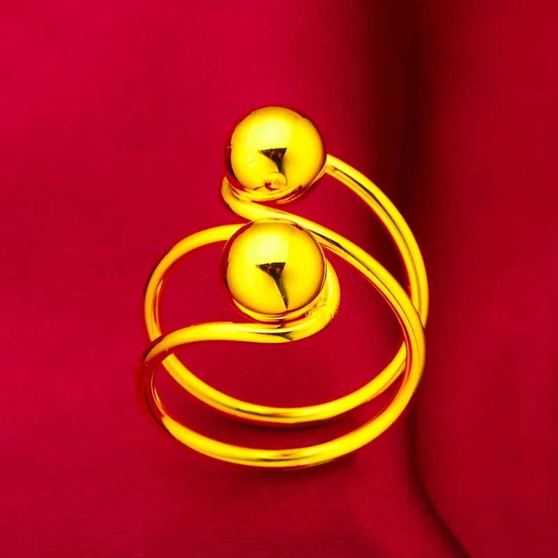 24K Gold AU999 Beaded Open Ring Women's - Polished bead edges, value-preserving, ideal for holiday gifting