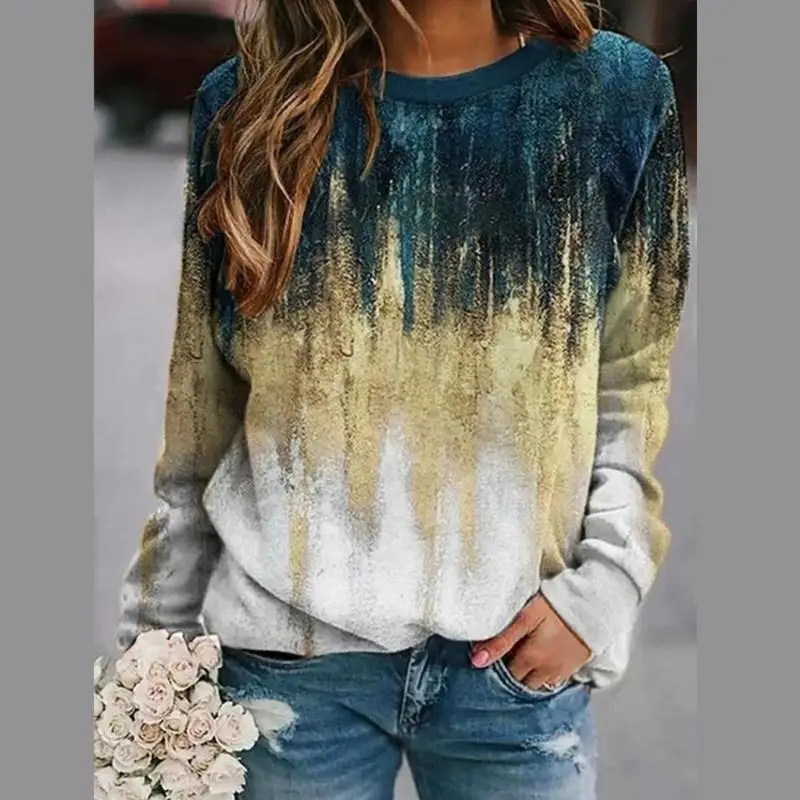 R3MC Sweat-shirt tendance imprimé floral 3D pour confortable respirant, manches longues, col rond