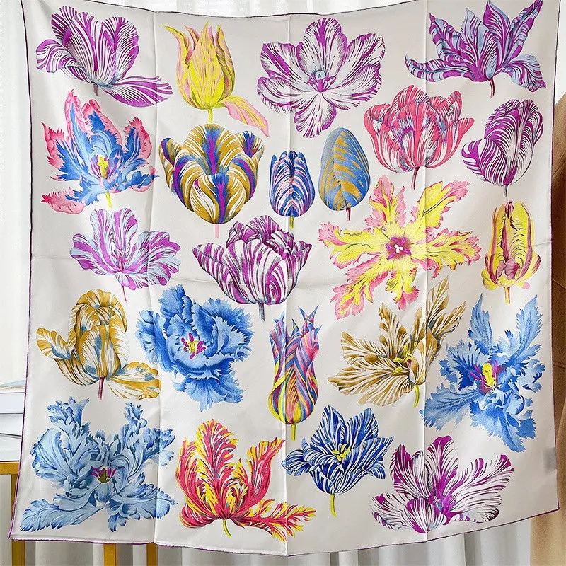 Floral 90 Silk Scarf Shawl Womens 100% Silk Head Scarves Hijab for Hair Wrapping