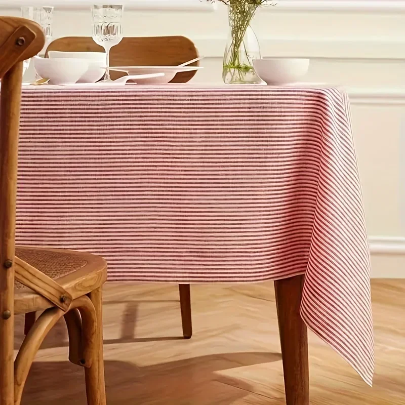1 piece of linen tablecloth, narrow vertical stripes, suitable for the dining table - washable rectangular striped tableclothxzj