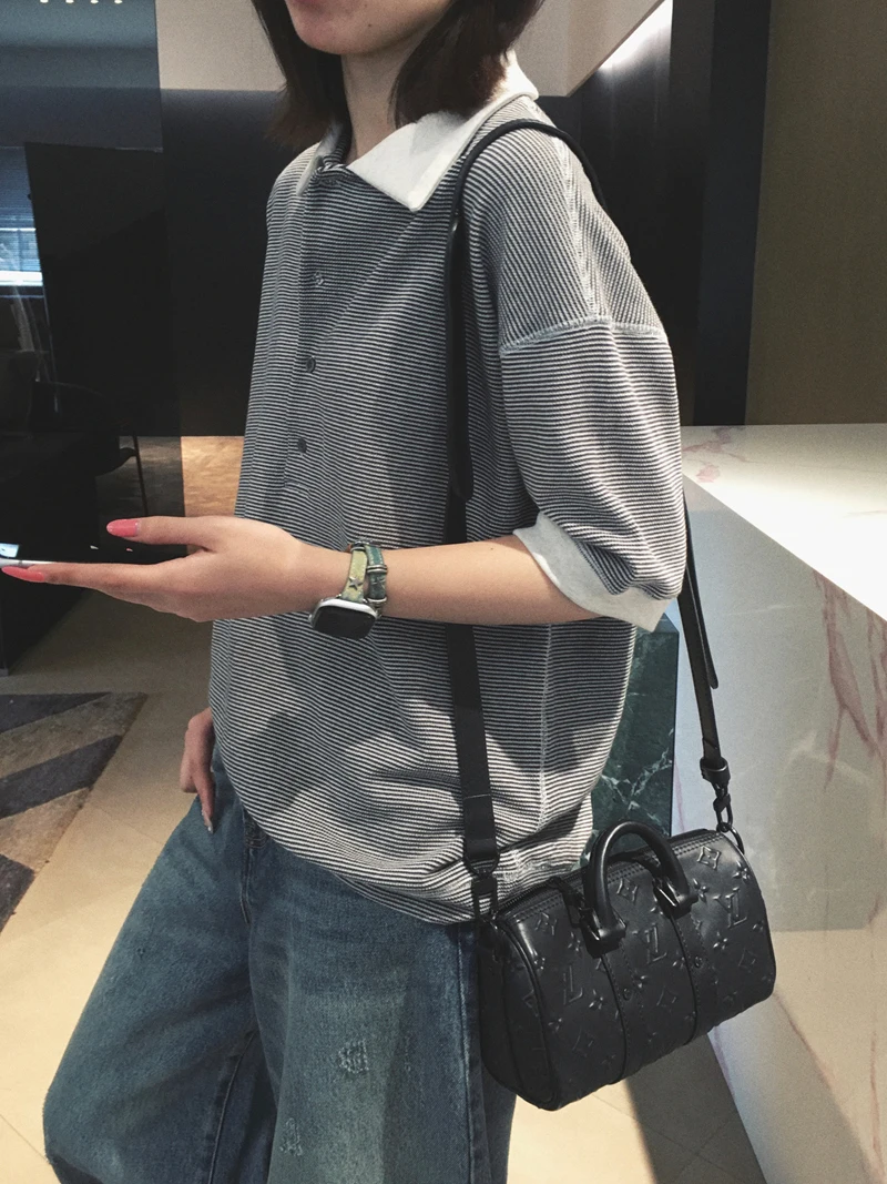 

Футболка Cuijia из премиального чесаного хлопка с текстурным полосатым узором на горловине, повседневная, высококачественная, удобная, дышащая, летняя