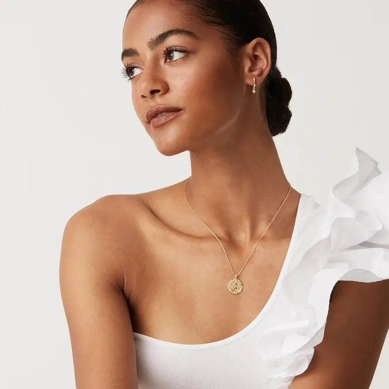 14K Gold Plated Bohemian Stainless Steel Engraved Coin Pendant Necklaces for Women Byzantine Coin Summer Beach Pendants Necklace
