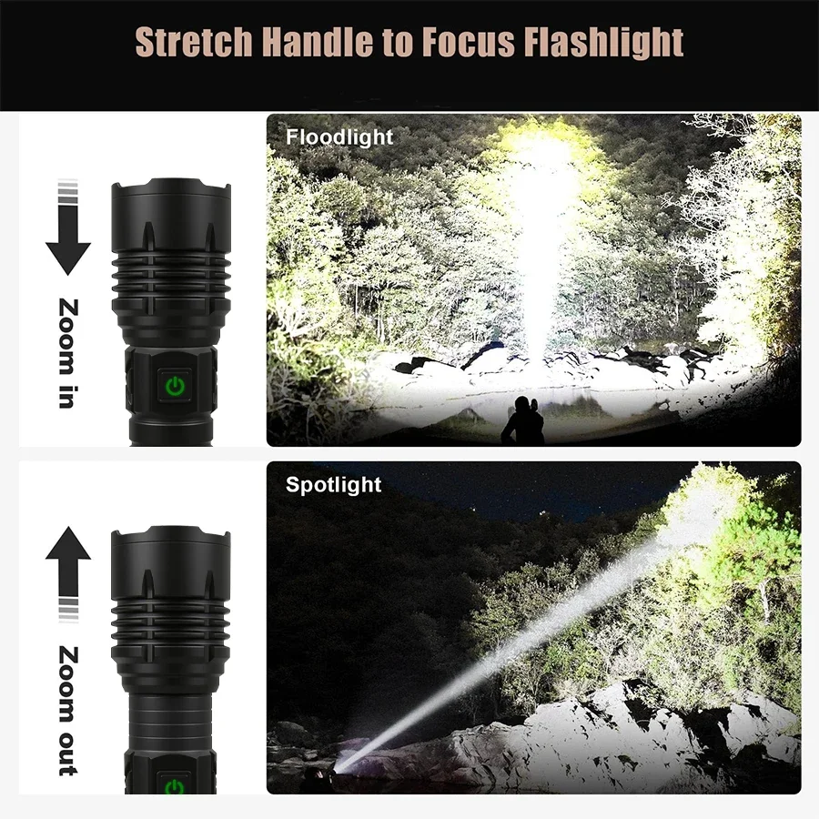 10000000 التجويف السوبر مشرق الأضواء طويلة المدى مصباح ليد جيب تلسكوبي التكبير USB شحن مقاوم للماء المحمولة التخييم الشعلة