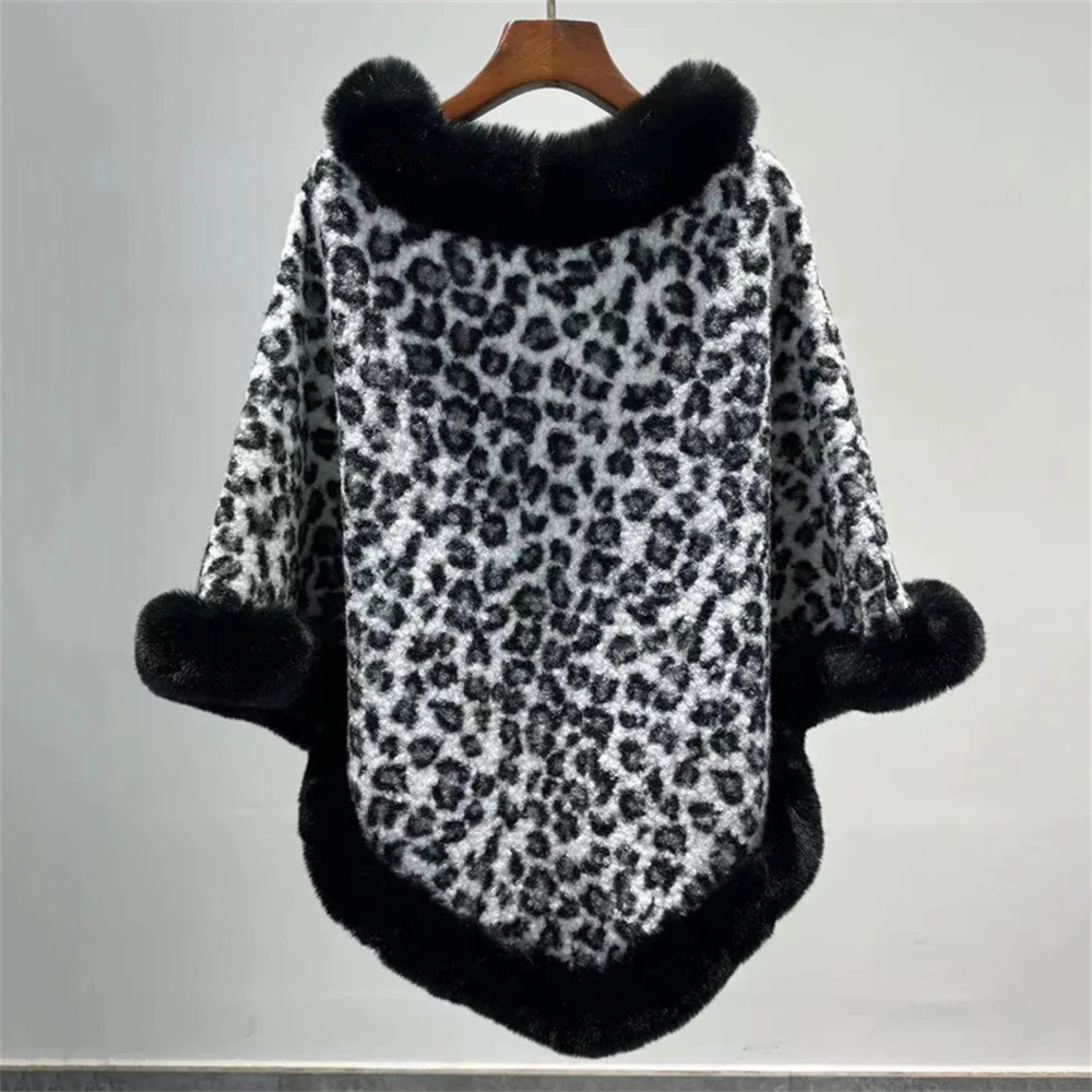 2024 leopardo o-collo velluto granulare sciolto donna inverno pelliccia sintetica mantello manica a pipistrello moda lavorato a maglia mantello