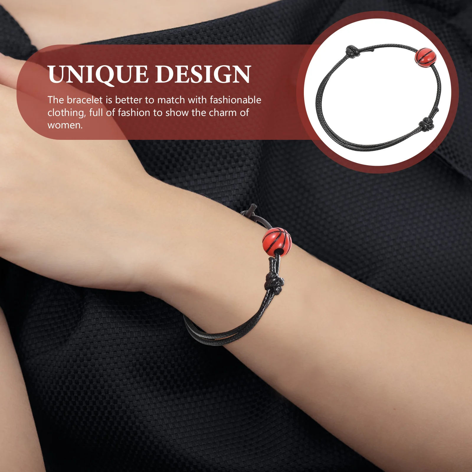 

24pcs Basketball Bracelet Beaded Adjustable Wristband Black Acrylic Sports Braided Jewelry Gift for Women Men Kids