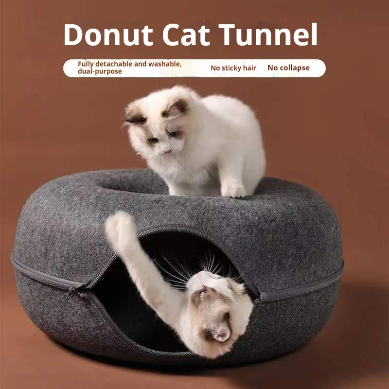 

All Funny Donut Cat Bed Interactive Tunnel Pet Felt Indoor Toys Cats House Kitten Training Toy Cat Kennel Pets Supplies