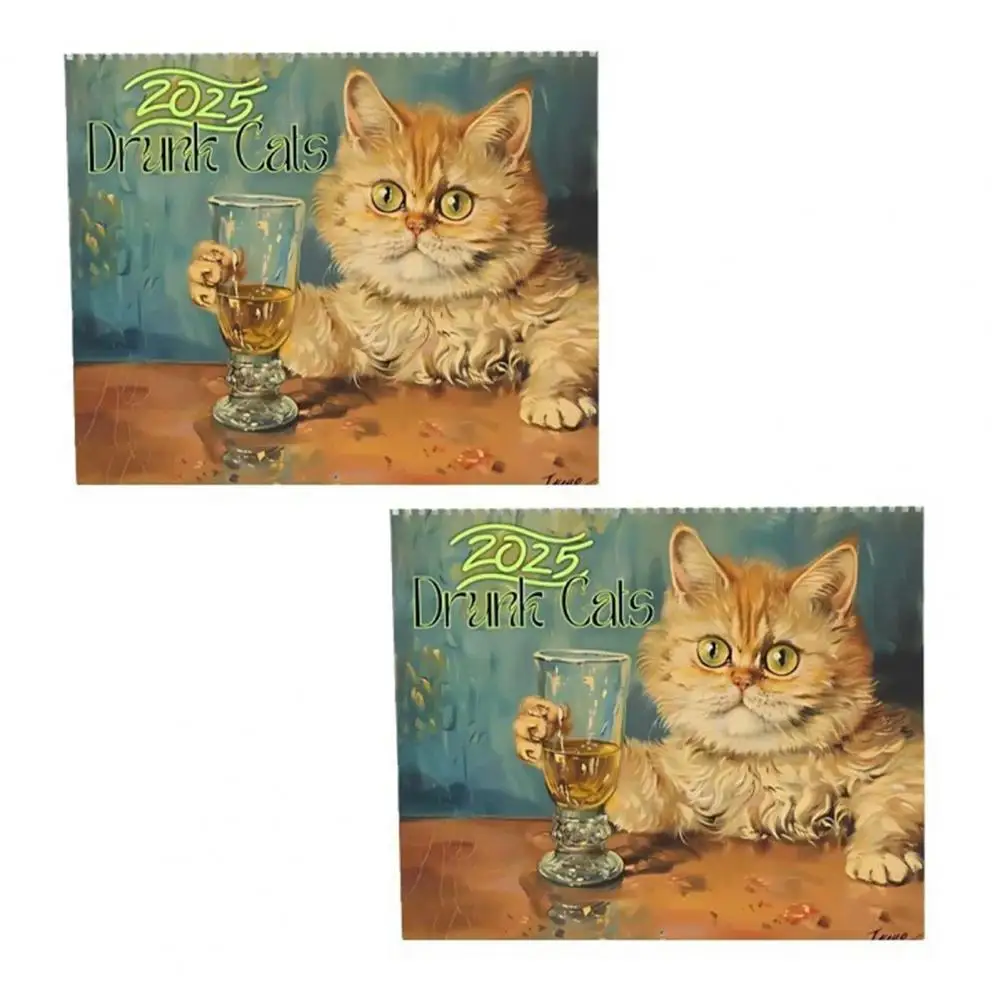 2-pack Calendar Set 2025 Calendar with Drunk Cat Design 2025 Drunk Cats Calendar Whimsical Cat Illustrations for Cat for Friends