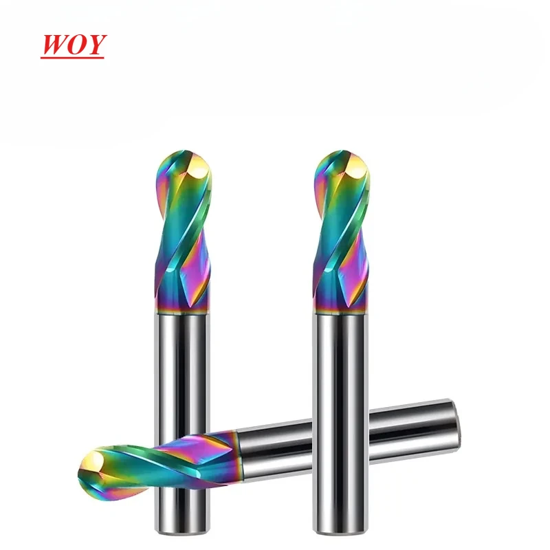 

WOY R0.5-R6.0mm 11-Piece-Set Tungsten Steel Ball Nose Milling Cutter HRC55 2-Flute Colorful Coating CNC Machining Tools