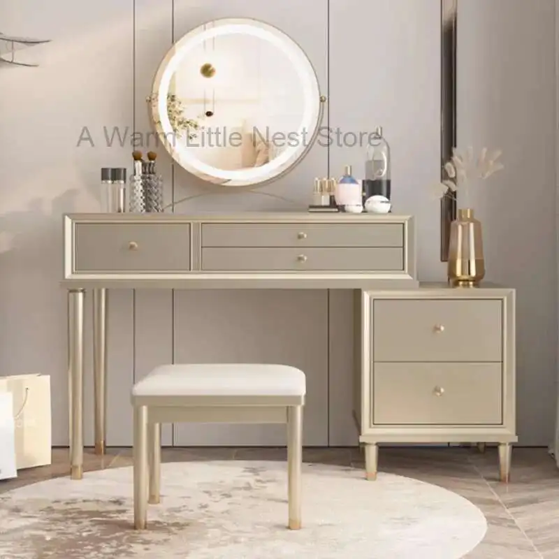 

White Glass Dressing Table Hollywood Light Makeup Mirror Dressing Table Bedroom Living Room Coiffeuse Femme Meuble Furniture