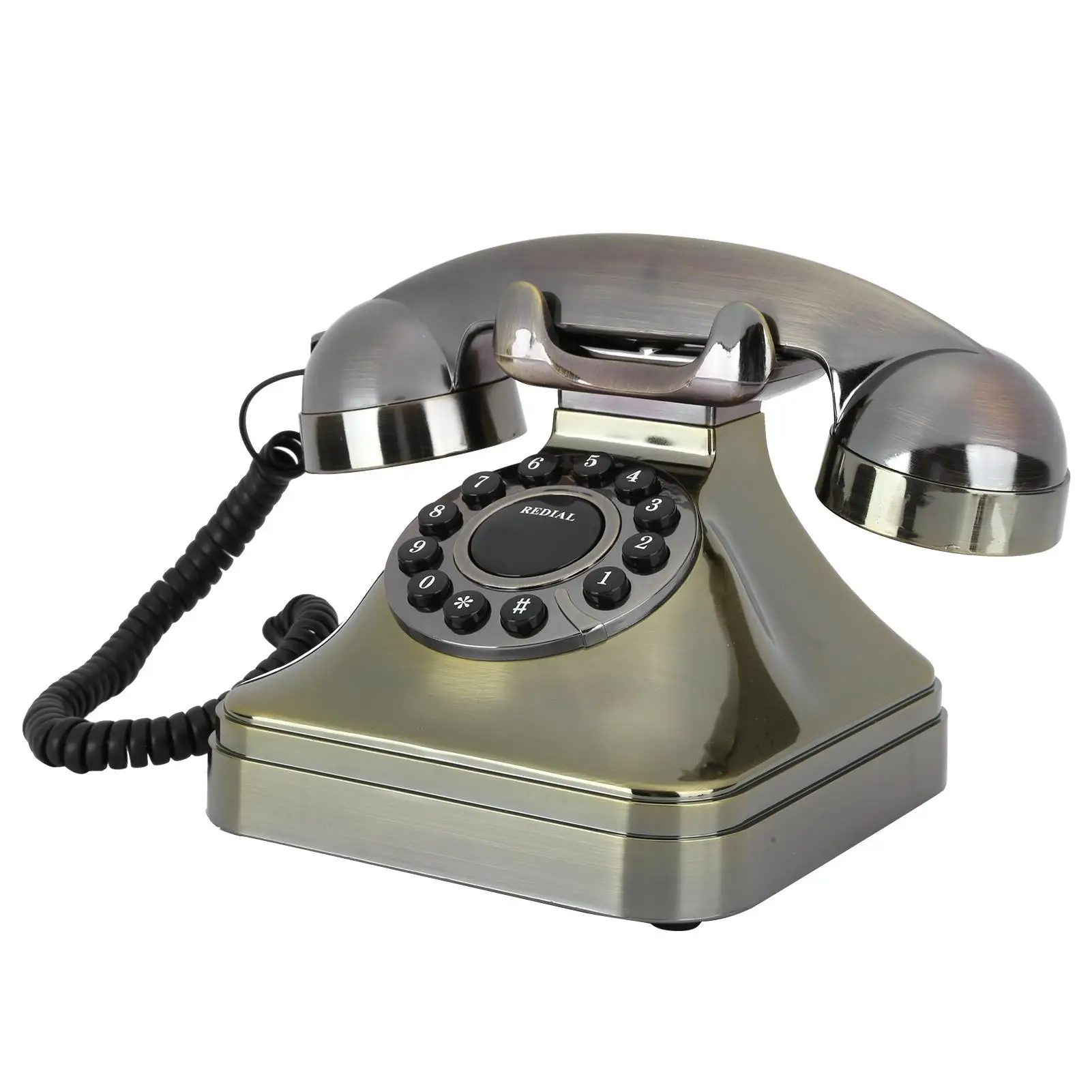 Vintage Antique Corded Telephone with Button Dial - Retro Fixed Digital Landline Phone for home Decor