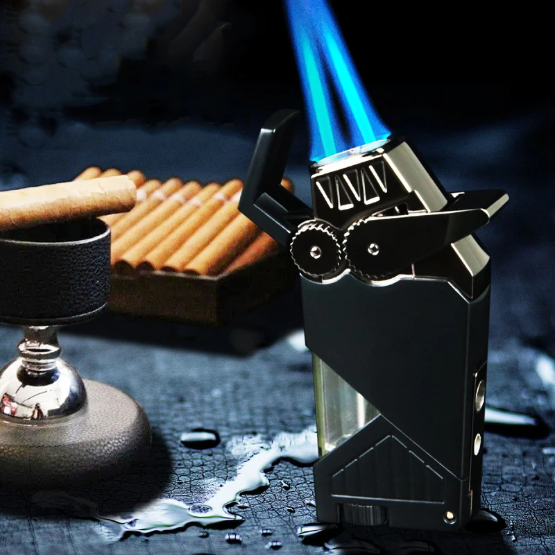 

Two Turbo Gas Lighter Windproof Unusual Funny Butane Metal Blue Flame Cigar Lighters Gadgets For Men Gift Smoking Accessories