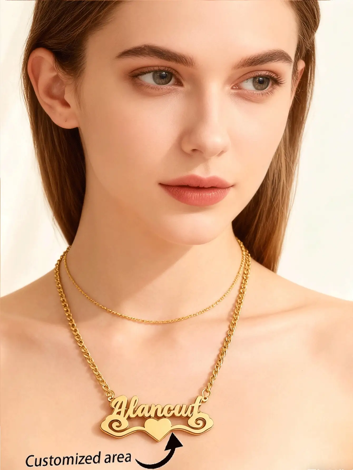 1 piece custom stainless steel name necklace-personalized Frosted letter pendant with shiny embellishment, unisex