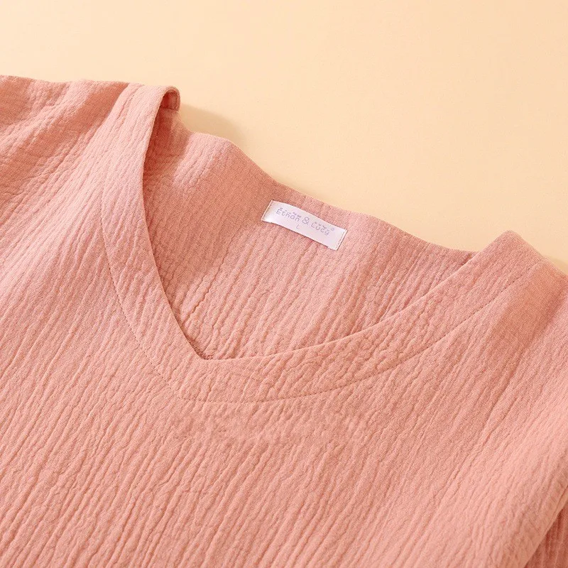 New Spring Autumn Women's New Chinese Dress 100% Cotton Yarn Weaving Jacquard Solid Sleeping Dress High Quality Home Dress 5