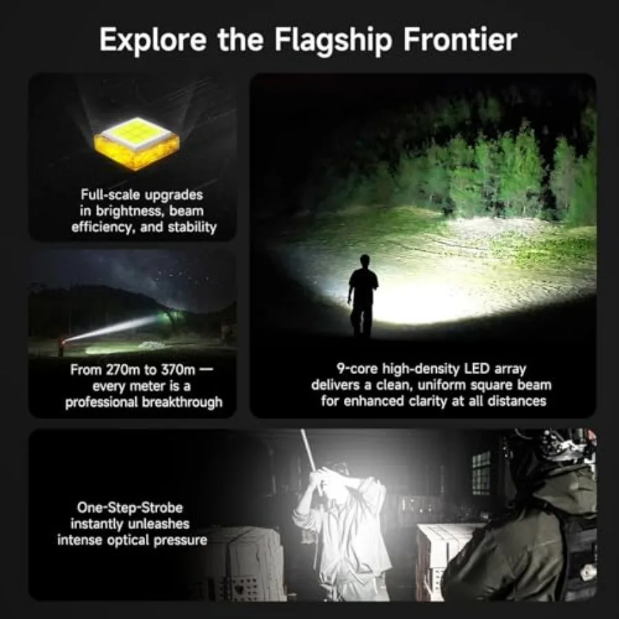 P81 Rechargeable Flashlight High Lumens, 3700 Lumens LED Tactical Flashlight with 4 Modes and Strobe and Ceramic Glass Breaker