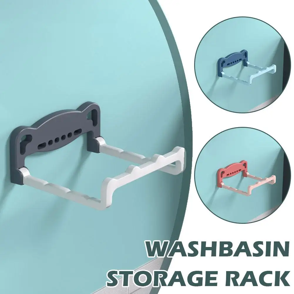 1pcs Foldable Washbasin Rack Wall Mounted Bathroom Storage Basin Multifunctional No Punching Hook P4g7